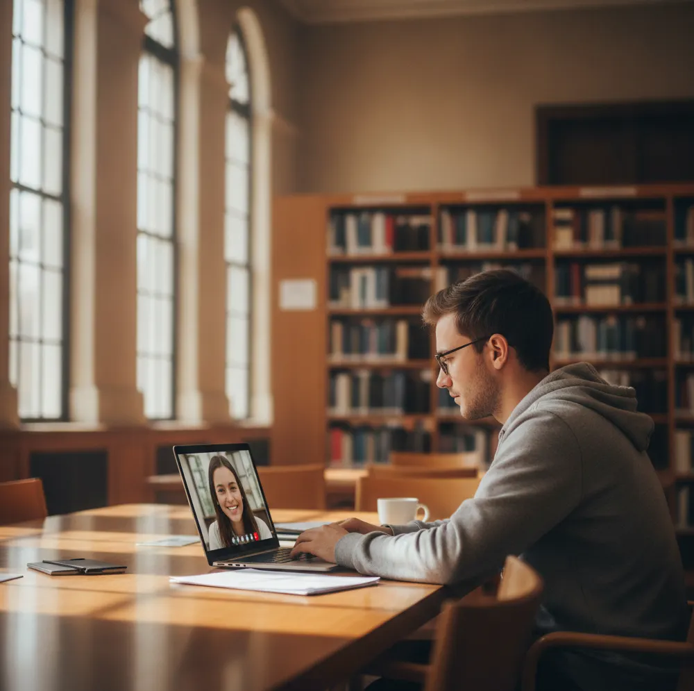 University student studying English for academic purposes